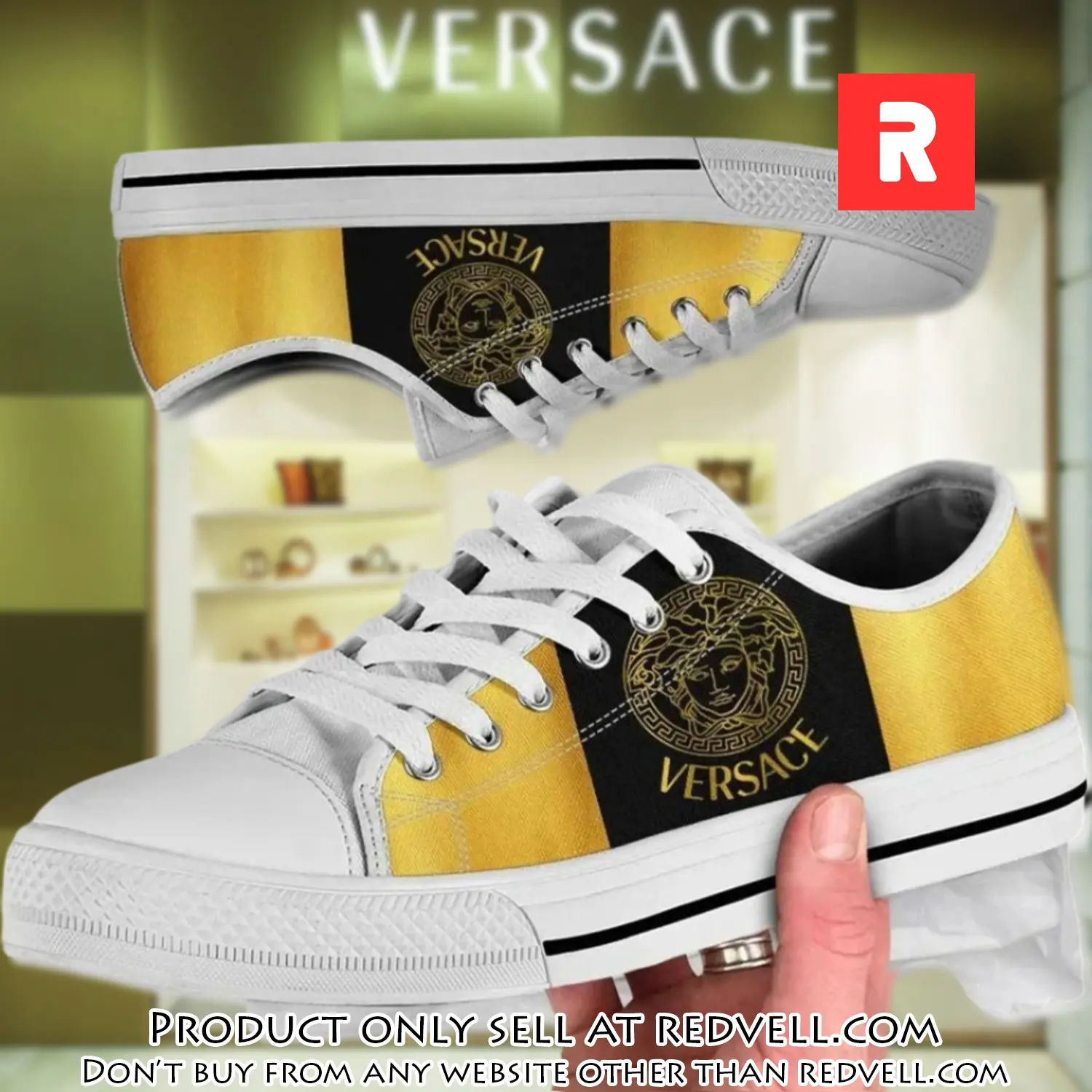 Versace medusa black yellow low top canvas shoes luxury brand gifts for men women rv4507367